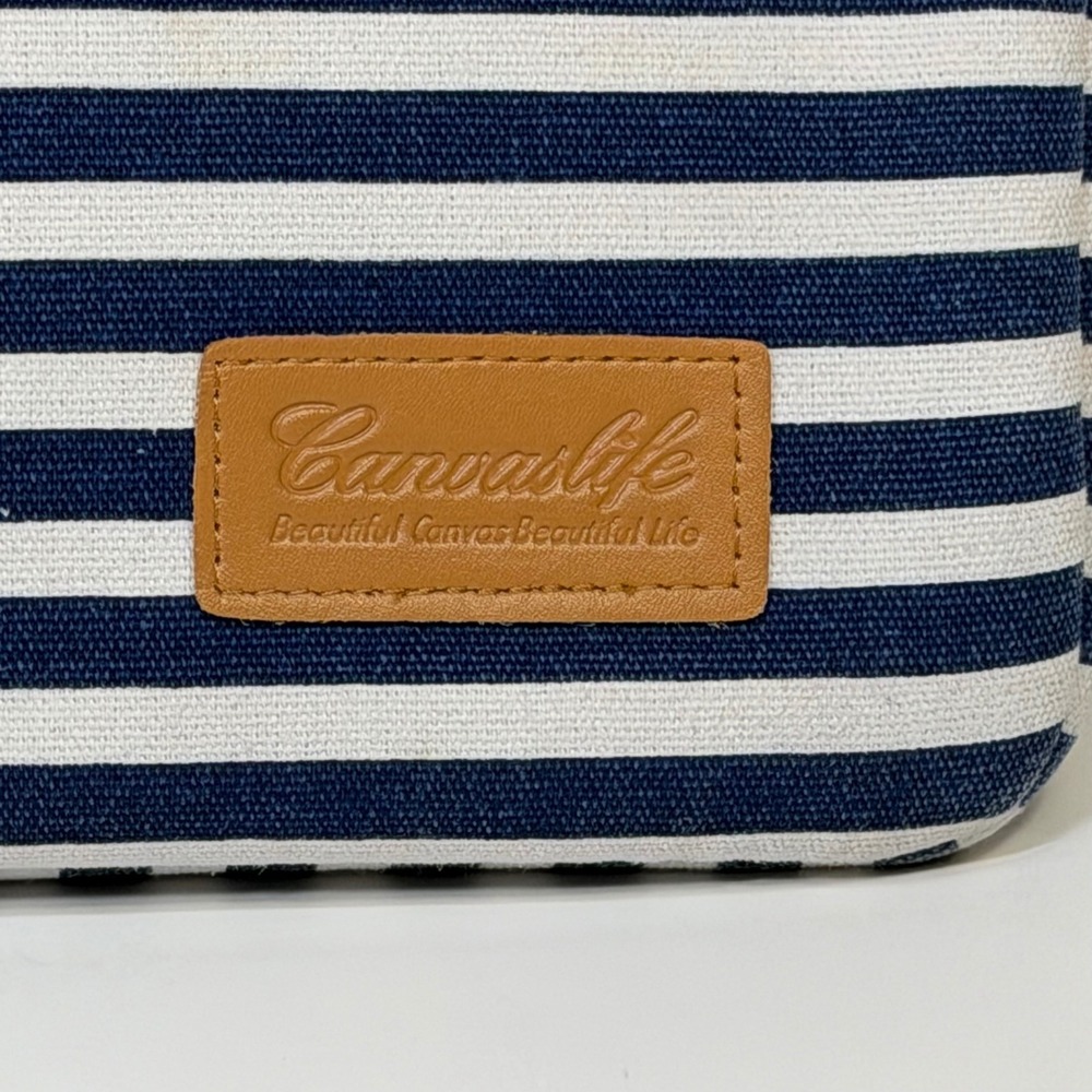 Canvaslife Laptop Sleeve Navy White Striped Canvas Padded Case Academic Work - Picture 2 of 7